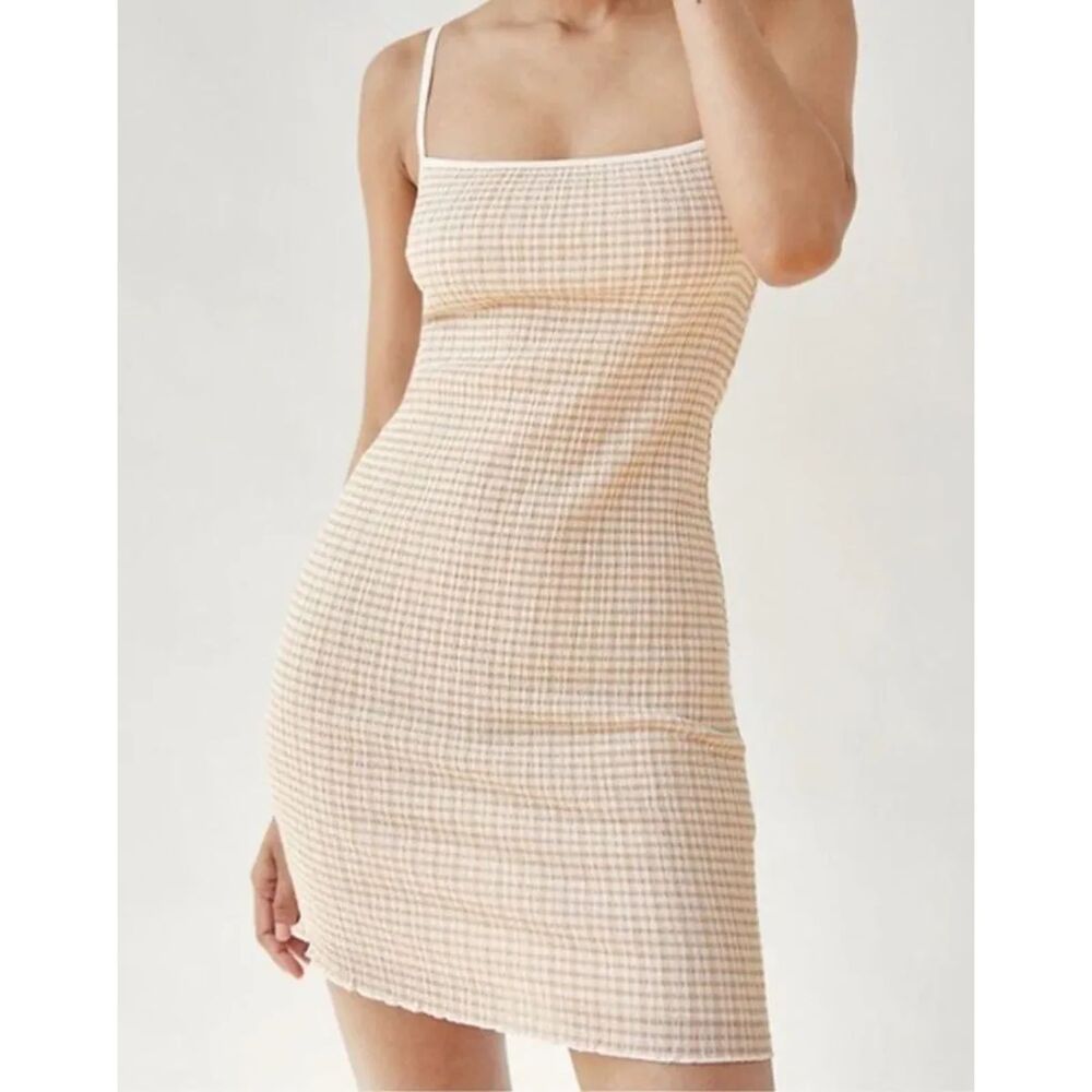Wilfred by Aritzia Jazz Mini Dress - Seersucker tan and white XS